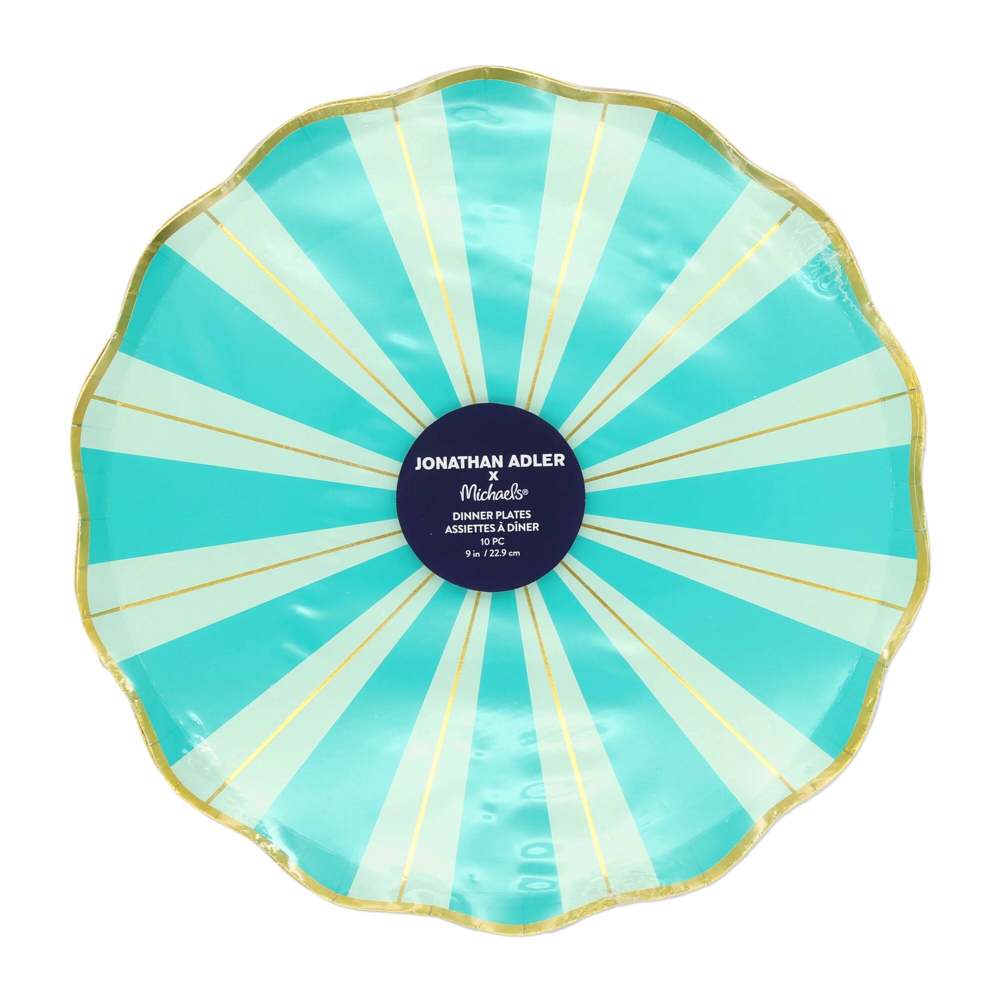 Jonathan Adler x Michaels 9" Teal Stripes Paper Dinner Plates, 10ct.